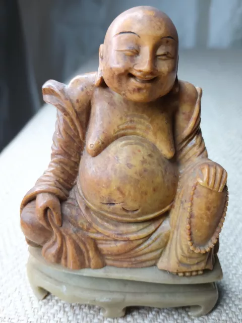 Vintage Chinese  hand Carved Soap Stone Buddha - 41/2 inch ,
