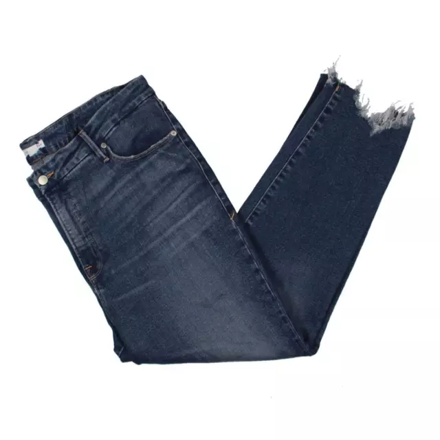 Good American Womens Frayed Hem Denim Medium Wash Straight Leg Jeans BHFO 7265