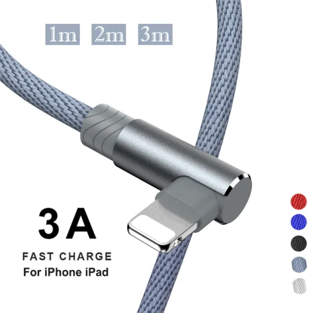 90° Elbow 1M 2M 3M Lead For Apple iPhone iPad USB Data Fast Charge Charger Cable