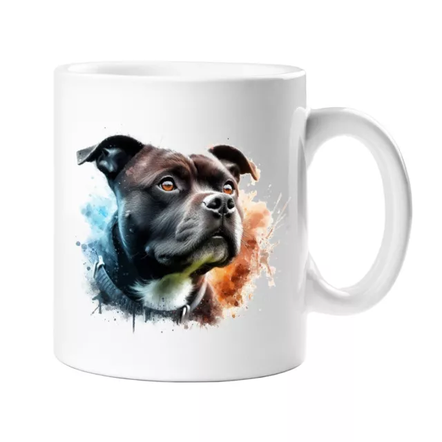 Staffordshire Bull Terrier Staffy Dog Watercolour Splash Effect Gift Mug Tee