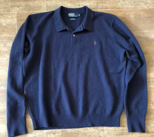 XL Polo 100% Lamb's wool mens sweater navy blue Ralph Lauren extra large