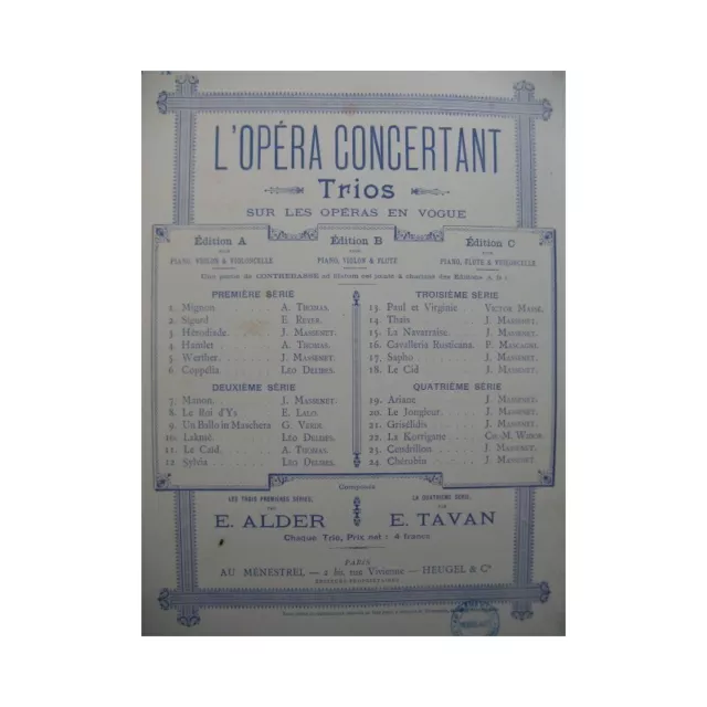 MASSENET Jules Manon Trio Piano Violon Violoncelle 1894