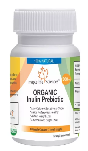 ORGANIC Inulin Prebiotic Capsules Pure & High Quality NO FILLERS