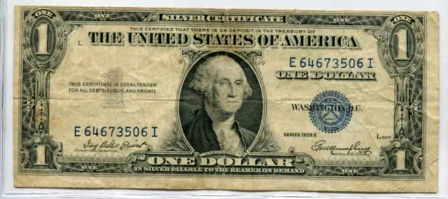 1935-E One Dollar Blue Seal Note Silver Certificate - U.S. Bill $1.00