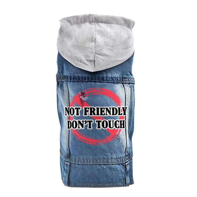 Not Friendly Don't Touch Dog Denim Jacket - Quote Dog Denim Coat - Graphic Do...