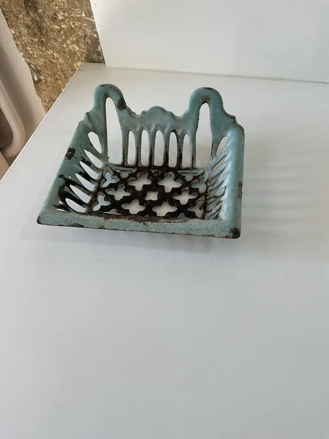 PORTE SAVON ANCIEN vintage, en fonte émaillée bleu, déco rétro EUR 20