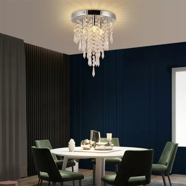 3 Light Modern Mini Crystal Chandelier Lamp Flush Mount Ceiling Light Chrome US