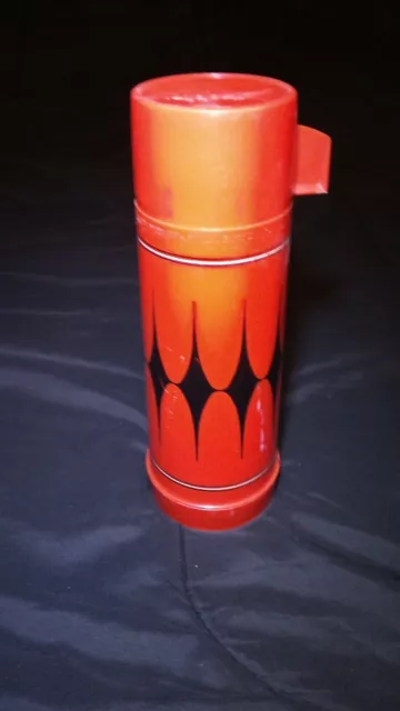 Retro Vintage Aladdin's Vanguard Thermos Bottle Quart Red & Black Diamond