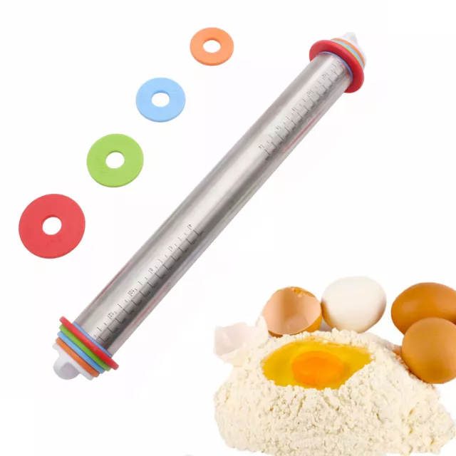 Adjustable Rolling Pin Pastry Mat Set Thickness Ring Non Stick Stainless Steel