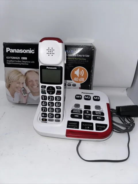 Panasonic KX-TGM420W Cordless Phone with Digital Answering Machine - White/Red
