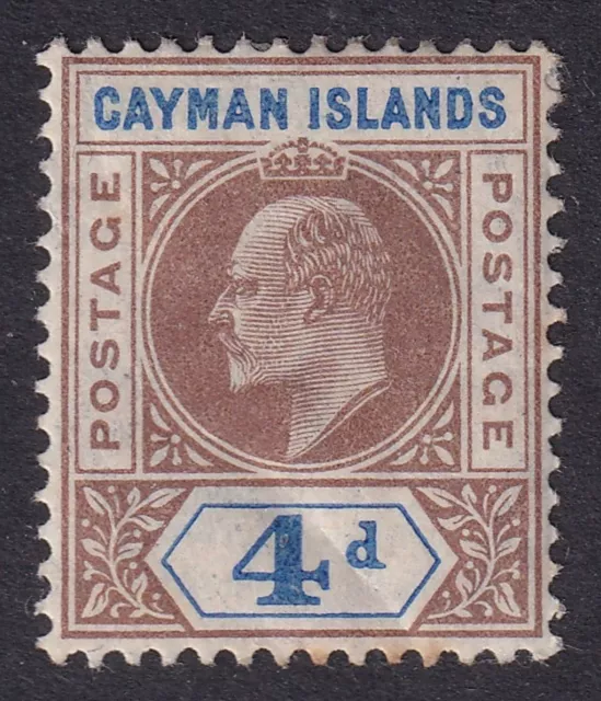 CAYMAN ISLANDS 1907 KEVII Wmk Mult Crown CA 4d Brown & Blue SG 13 MH/* (CV £40)