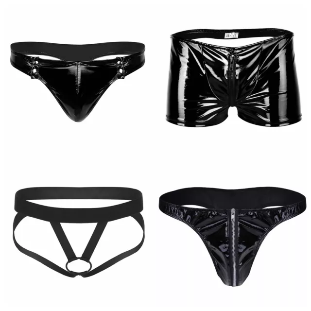 Men's Lingerie Leather Sexy Boxer Briefs Thong G-string Underwear Bikini Panties