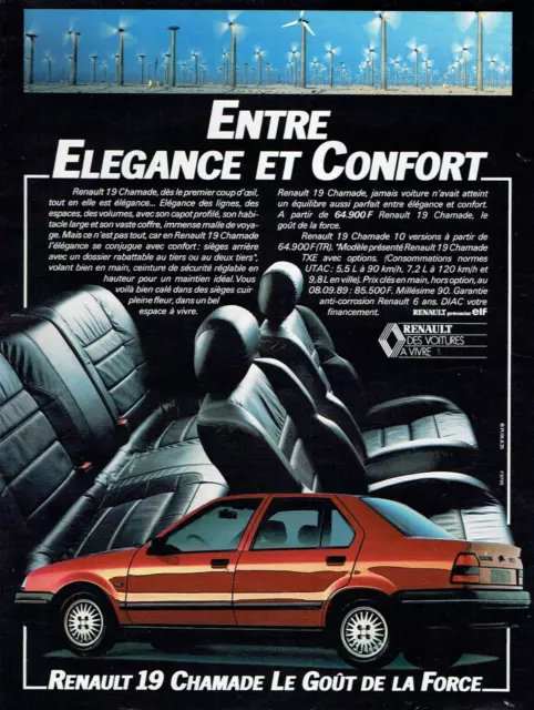 publicité Advertising  0123 1989  Renault  19  r19 Chamade   élégance confort