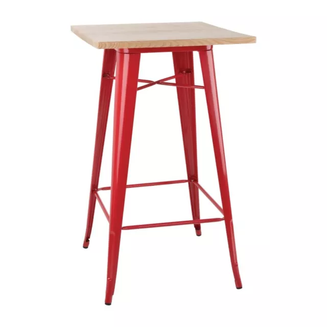 Bolero Bistro Bar Table with Wooden Top Red (Single) - FB598