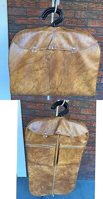 Vintage American Tourister Garment Suit Bag Faux Leather Brown Hangers Cover VTG