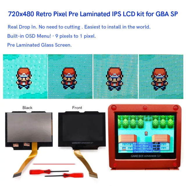 New V5 Drop In 720x480 Pre-Laminated Retro Pixel IPS LCD Kit + Shell For GBA SP 3