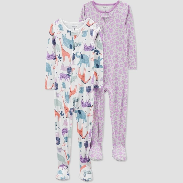 Carter's Just One You Toddler Girls' 2pk Safari Animals Footed Pajama - Purple