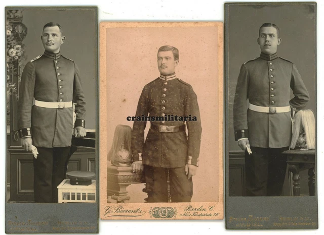 3x Orig. Foto CDV Portrait Soldaten in BERLIN - Pickelhaube m. Paradebusch
