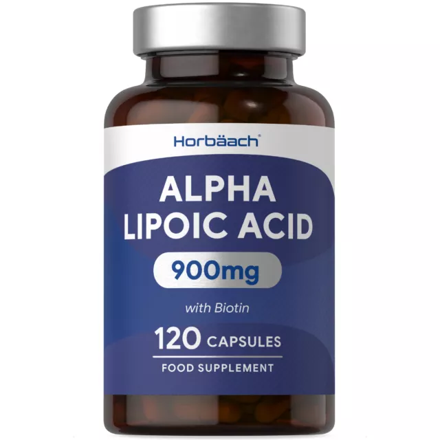 Alpha Lipoic Acid 900 mg | 120 Capsules | ALA with Biotin | by Horbaach