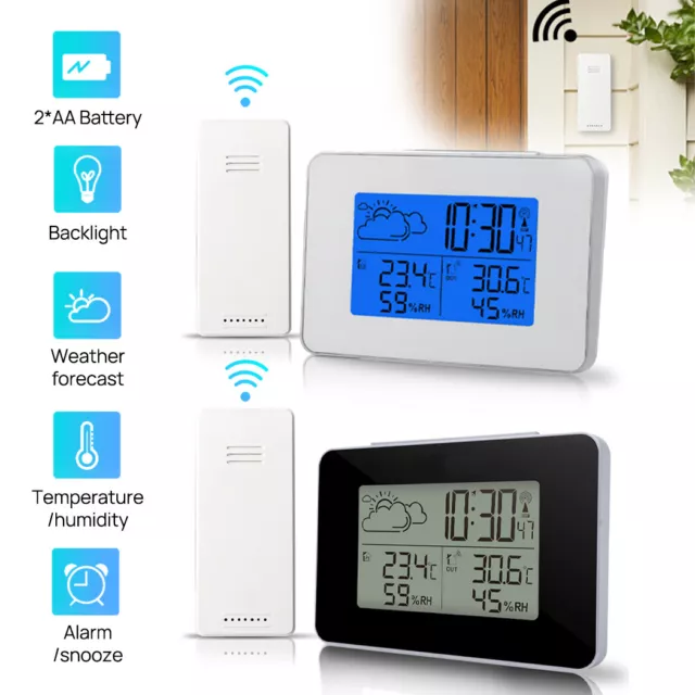 Wireless Weather Station Clock LCD Digital Indoor & Outdoor Humidity Thermometer