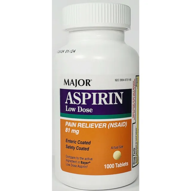 Major Low Dose Aspirin 81 mg EC Table 1000Count Baby Aspirin Generic Bayer 12/25