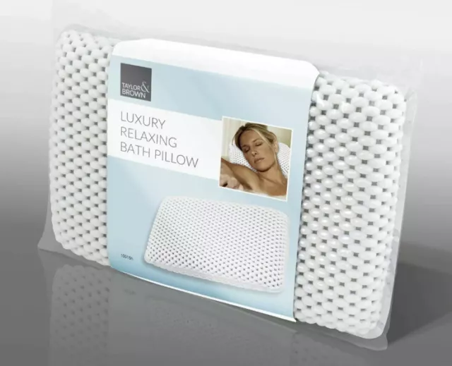 Luxury White Relaxing Spongy Cushioned Bath Spa Pillow Head Neck Rest Brand New