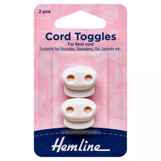 Hemline White Adjustable Cord Toggles 6mm