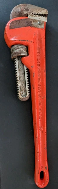 RIDGE TOOL COMPANY 18" Red Pipe Wrench HEAVY DUTY RIDGID - Made in Elyria OH USA