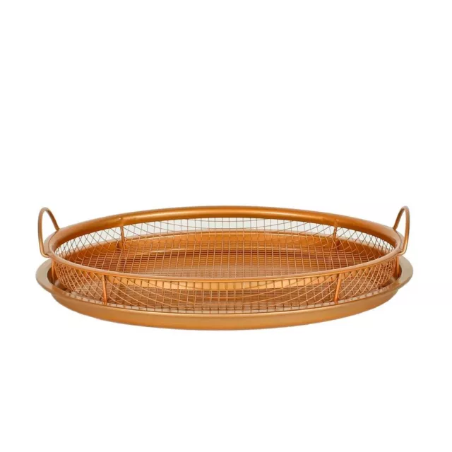 12" Multi Purpose Round Copper Crisper Tray Set Non Stick Oven Baking Pan 33cm