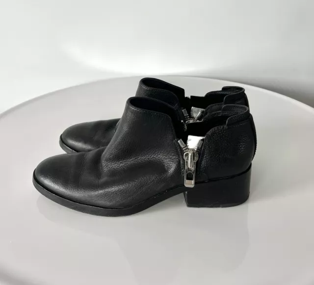 3.1 phillip lim Alexa Black Leather Ankle Booties With Silver Zippers Sz 36.5