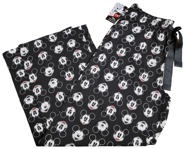 Disney Mickey & Minnie Mouse Pajama Sleepwear Jogger Black Ribbon Lounge Pants!