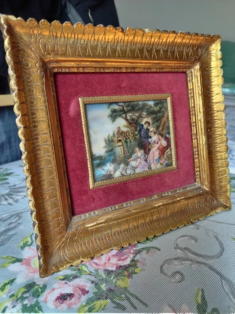 CADRE TABLEAU MINIATURE Peinture Portrait ancien Signé ( 103,4 grammes CADRE TABLEAU MINIATURE Peinture Portrait ancien Signé ( 103,4 grammes