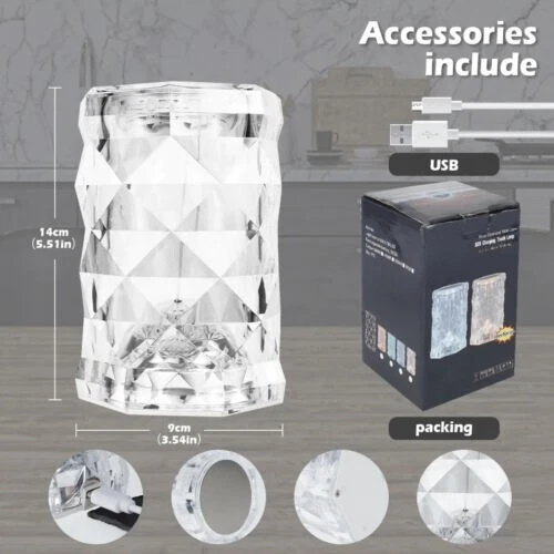 Mini Luce Led Lampada Ricaricabile Da Tavolo Decorazione Cristallo Ricarica Usb