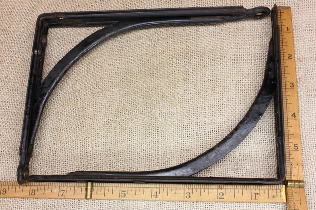 2 Old Shelf Support Brackets 6 X 8" Rustic Black Paint Vintage Industrial Steel 4
