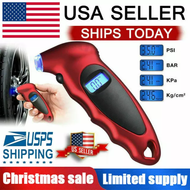 Digital Tire Air Pressure Gauge Meter Tester Car Truck LCD Display 150 PSI Red