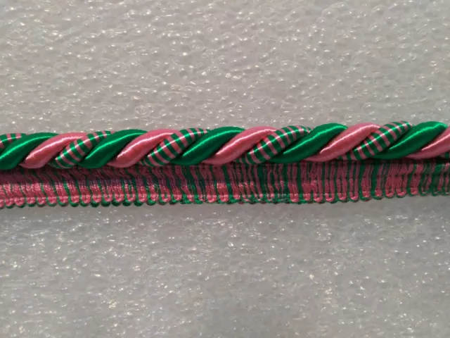 6 yards - Hot Pink/Green CORD W/LIP 7/16" Bright Upholstery Pillow Fabric Trim