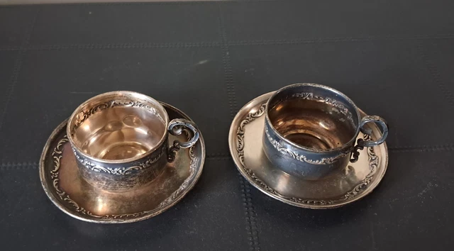 DEUX TASSE & sous tasse de dinette argent massif poinçon Minerve. RARE ! EUR 50,00 - PicClick FR