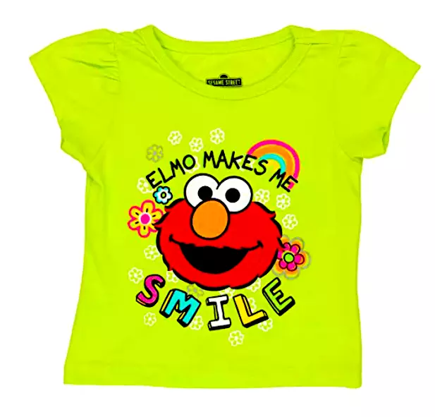 Sesame Street Girls Elmo Makes Me Smile -  Short Sleeve Tee Shirt - Green NWT