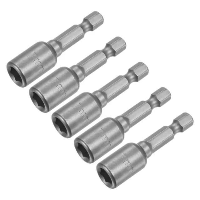 5pcs 1/4" Quick-Change Hex Shank 7mm Magnetic Nut Driver Bit 1.89" Length