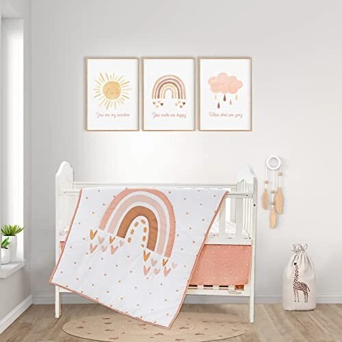 Cokouchyi 3 Piece Boho Crib Bedding Set, Standard Size Baby Bedding Rainbow