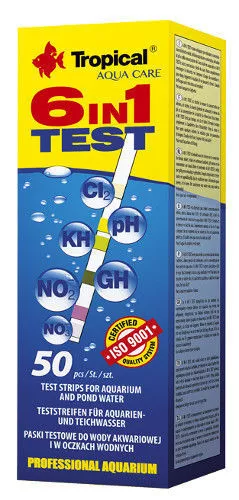 Tropical 6 - IN - 1 Test De L'Eau 50 Bandelettes pour Aquariums Et Étang NO2 Gh