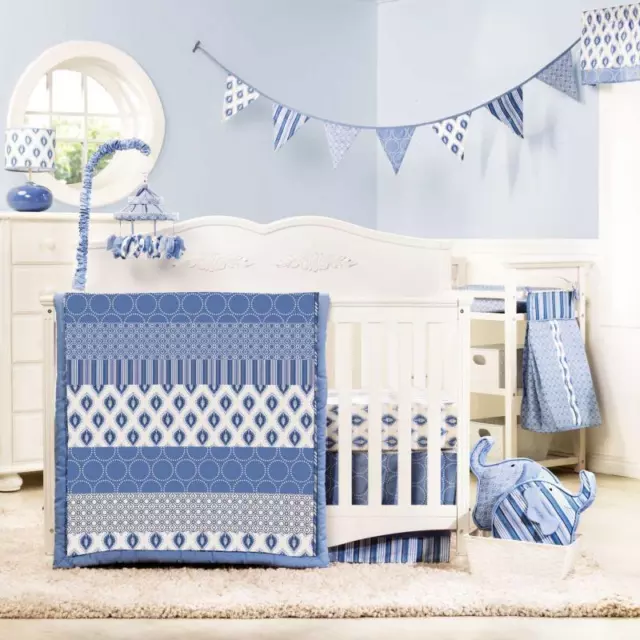 Kidsline Dena Indigo 4-Pc Crib Bedding Set + Mobile Blue (Total 5-Pc) *New*