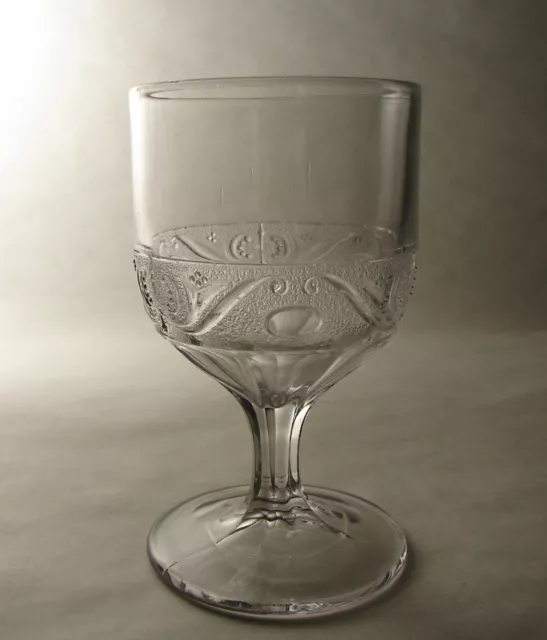 Antique EAPG Lilly aka Stippled Scroll Ripley Daniel & Co Glass Goblet ca.1870s