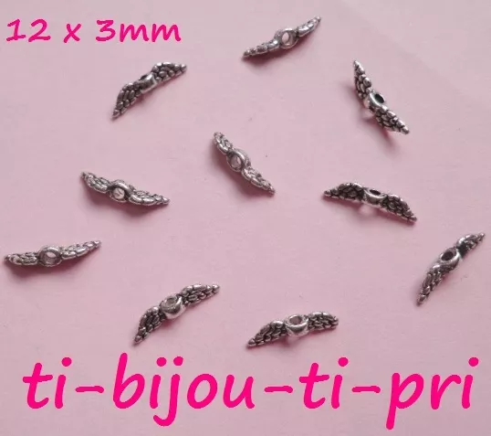 Lote De 30 Cuentas 12 x 3mm Alas Wings Plateados Entrepiezas Agujero 1,5mm Joyas