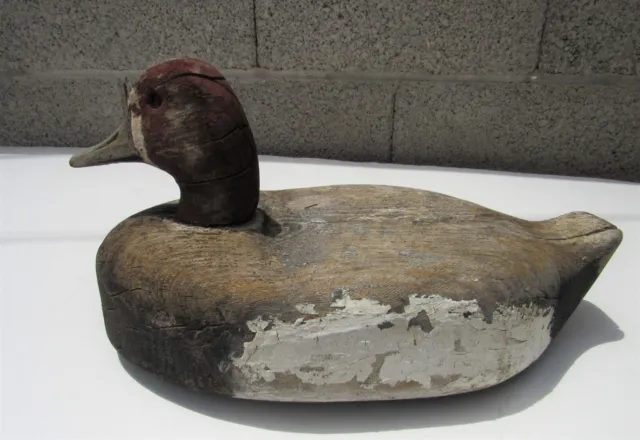Antique Unusual Duck Hunting Decoy Wooden Hand Carved Wood 15" x 8" x 7 1/2"