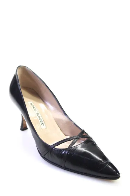 Manolo Blahnik Womens Leather Pointed Toe Radar Pumps Black Size 7.5US 37.5EU