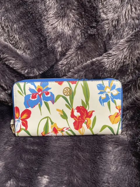 NWT Tory Burch Printed Floral Zip CONTINENTAL Wallet in Painted Iris