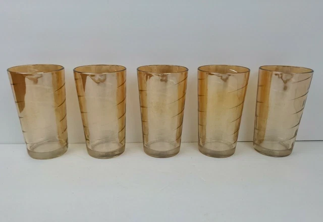 Iridescent Marigold 5 Tumblers Tea Drinking Glass Carnival Jeanette Swirl