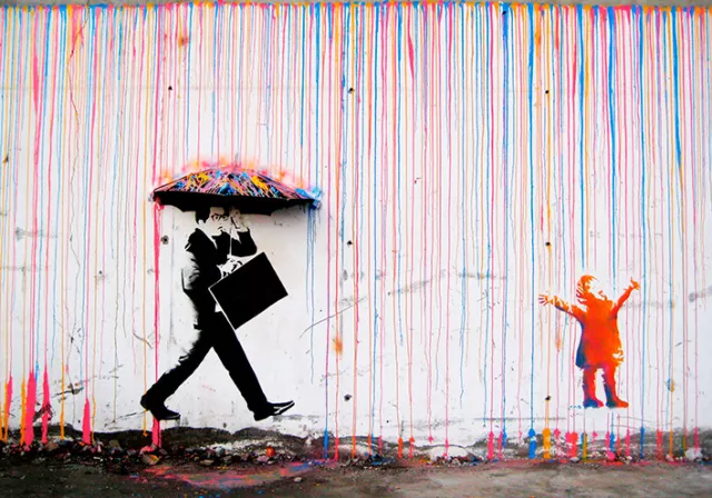 Banksy Framed Canvas Street Graffiti Painting Art Print Rainbow Rain Norway 2