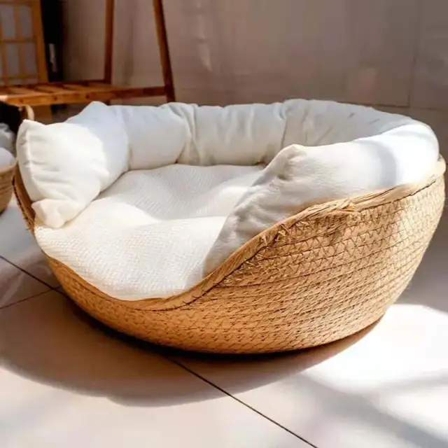 Pet Bed Soft Cat Kennel Dog Beds Sofa Bamboo Weaving Four Season Cozy Nest Baske